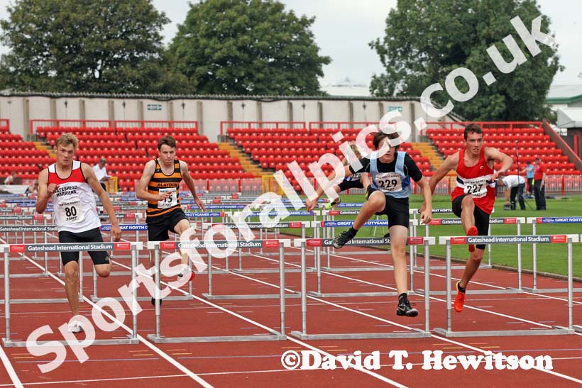 Boys under-15s 80 metres hurdles at the Gateshead Tartan Games Open.